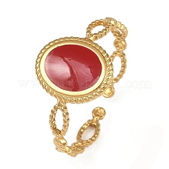 Oval 304 Stainless Steel Enamel Cuff Rings for Women&nbsp;RJEW-G355-01G-02