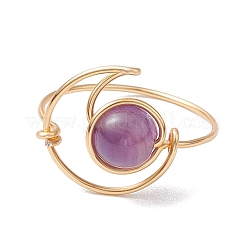 Round Natural Amethyst & Tiger Eye & Hemimorphite & Rainbow Moonstone Finger Rings&nbsp;RJEW-TA00144
