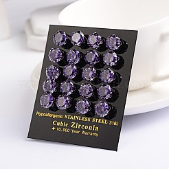 Flat Round 304 Stainless Steel Cubic Zirconia Stud Earrings&nbsp;EJEW-H306-43-5mm