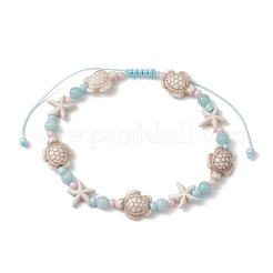 Starfish & Turtle Natural Malaysia Jade & Synthetic Turquoise Braided Beaded Anklet&nbsp;AJEW-AN00563
