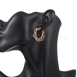 Brass Natural Amethyst Hoop Earrings&nbsp;EJEW-TA00782-03
