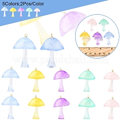 10Pcs 5 Colors Luminous Epoxy Resin Mushroom Pendants&nbsp;RESI-FS0001-99