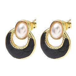 Oval with Flat Round Brass Enamel Stud Earrings&nbsp;EJEW-P341-02G