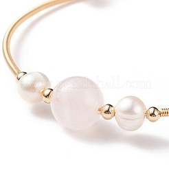 Natural Rose Quartz & Pearl Round Beaded Bangle&nbsp;X-BJEW-JB08464-02