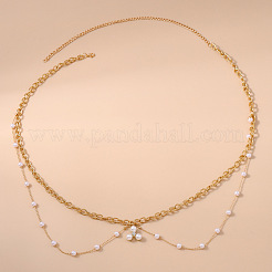 Zinc Alloy with Plastic Pearl Link Chain Double Layer Waist Belly Chains for Women&nbsp;FS-WGDE03B-01