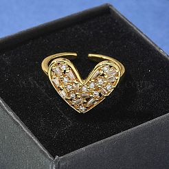 Brass Micro Pave Clear Cubic Zirconia Open Cuff Rings&nbsp;RJEW-G336-05G
