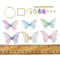 DIY Polyester Butterfly & Stainless Steel Dangle Earring Making Kits&nbsp;DIY-FS0006-32
