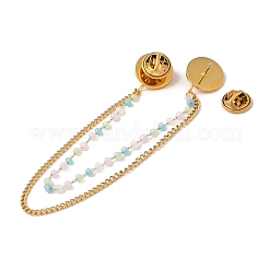 304 Stainless Steel & Dyed Stone Round Hanging Chain Brooch&nbsp;JEWB-S021-01G-02