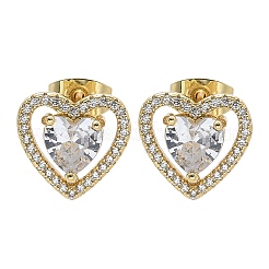 Brass Micro Pave Clear Cubic Zirconia Stud Earrings&nbsp;EJEW-C139-06G