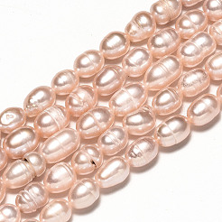 Oval Natural Cultured Freshwater Pearl Beads Strands&nbsp;PEAR-N012-07I