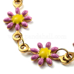 Ion Plating(IP) Golden 304 Stainless Steel Flower Link Chain Bracelets with Enamel&nbsp;BJEW-E088-02G