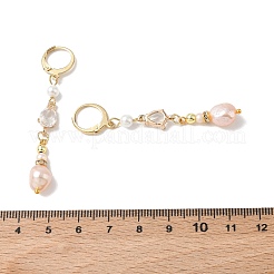 Teardrop Brass & Natural Cultured Freshwater Pearl Hoop Earrings&nbsp;EJEW-JE07012