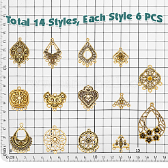84Pcs 14 Styles Tibetan Style Zinc Alloy Hollow Chandelier Component Links&nbsp;FIND-PH0062-10