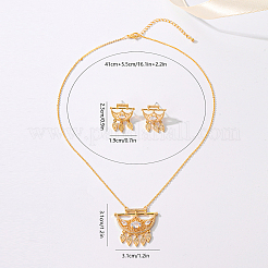 Brass Micro Pave Clear Cubic Zirconia Crescent Moon Tassel Pendant Necklaces and Stud Earrings Sets for Women&nbsp;PB9460