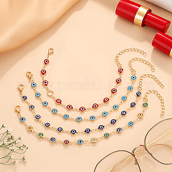 4Pcs 4 Colors Brass & Handmade Lampwork Evil Eye Link Chain Anklets&nbsp;AJEW-GO0002-59