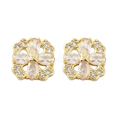 Flower Brass Micro Pave Clear Cubic Zirconia Stud Earrings&nbsp;EJEW-U064-02G
