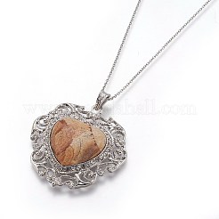 Natural Picture Jasper Heart Pendant Necklaces&nbsp;NJEW-XCP0001-48
