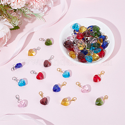 56Pcs 14 Styles Faceted Heart Glass Pendants Decoration&nbsp;HJEW-HY00153