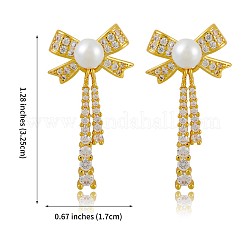 Clear Cubic Zirconia Bowknot Dangle Stud Earrings with Imitation Pearl Beaded&nbsp;JE1094A