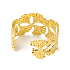 Ion Plating(IP) Ginkgo 304 Stainless Steel Cuff Bangles for Women&nbsp;BJEW-B104-15G