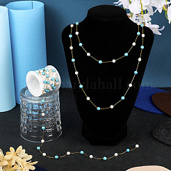 Synthetic Turquoise & Glass Round Bead Link Chains&nbsp;CHS-TA0001-49