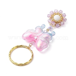 Butterfly Acrylic & Flower Glass Seed Beaded Keychain&nbsp;KEYC-MZ00007-03