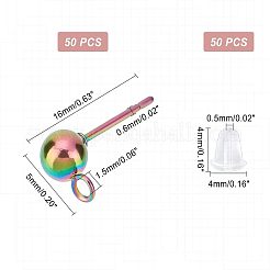 50Pcs Rainbow Color Stainless Steel Stud Earring Findings&nbsp;STAS-UN0037-07A