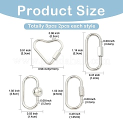 8Pcs 4 Styles 304 Stainless Steel Screw Carabiner Lock Charms&nbsp;STAS-FS0002-38