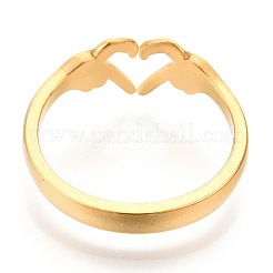 Ion Plating(IP) 304 Stainless Steel Hand Heart Cuff Rings&nbsp;X-RJEW-N038-121LG