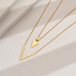 Stainless Steel Geometric Hollow Double Layer Triangle Pendant Necklaces for Women&nbsp;KK9797
