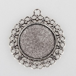 Vintage Tibetan Style Alloy Flower Pendant Cabochon Bezel Settings&nbsp;X-TIBEP-O006-31AS