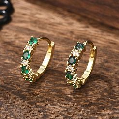 Real 18K Gold Plated Brass Cubic Zirconia Huggie Hoop Earrings&nbsp;EJEW-C012-08