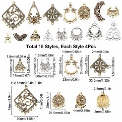 60Pcs 15 Style Tibetan Style Alloy Chandelier Components Links&nbsp;TIBE-SC0001-73
