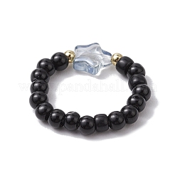Glass Beads Stretch Rings&nbsp;RJEW-JR00821