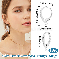 4Pairs Brass Micro Pave Clear Cubic Zirconia Leverback Earring Findings&nbsp;KK-BBC0021-97P