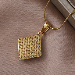 French Vintage 304 Stainless Steel Enamel Rhombus with White Evil Eye Pendant Necklaces&nbsp;HC0202