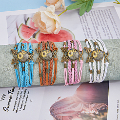 4Pcs 4 Colors PU Leather Cord Multi-strand Bracelets Set&nbsp;BJEW-FI0001-06