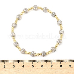 Brass Round Beaded Stretch Bracelets for Women Men&nbsp;LS-BJEW-Z129-01GP
