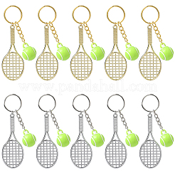 5Pcs Opaque Acrylic Tennis with Alloy Tennis Racket Keychains&nbsp;KEYC-YW00243-01