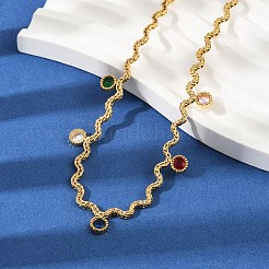 304 Stainless Steel Rope Chain Colorful Cubic Zirconia Tassel Necklaces for Women&nbsp;NJEW-V015-01G-D
