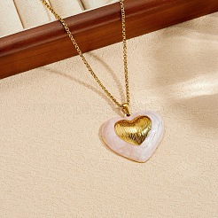304 Stainless Steel Enamel Pink Heart Pendant Necklaces for Women&nbsp;WG9BEC2-01