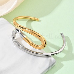 Two Tone 304 Stainless Steel Cuff Bangles for Women&nbsp;BJEW-F540-01GP