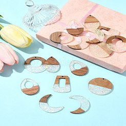 16Pcs 8 Styles Epoxy Resin & Walnut Wood Pendants&nbsp;RESI-FS0001-87