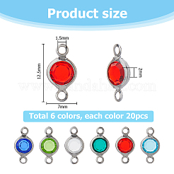 120Pcs 6 Colors 304 Stainless Steel with Glass Connector Charms&nbsp;STAS-HS0001-03