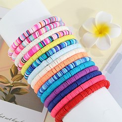 15Pcs Handmade Polymer Clay Beads Stretch Bracelets for Women&nbsp;BJEW-SW001597