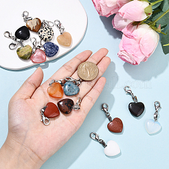 15Pcs Heart Natural & Synthetic Mixed Stone Pendant Decorations&nbsp;HJEW-YW00170