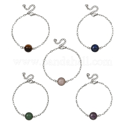 Half Round Natural Gemstone Bead Link Bracelets&nbsp;BJEW-JB14118