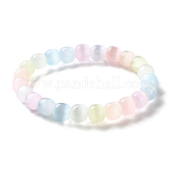 Dyed Natural Selenite Round Beaded Stretch Bracelets for Women&nbsp;BJEW-G731-01B