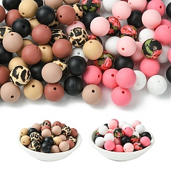 50Pcs 5 Styles Round Silicone Focal Beads&nbsp;SIL-YW0001-34A