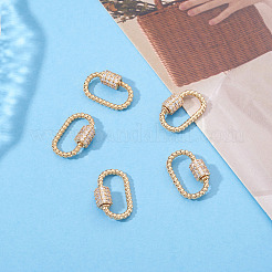 5 Pcs Brass Micro Pave Clear Cubic Zirconia Screw Carabiner Lock Charms&nbsp;KK-TA0003-16